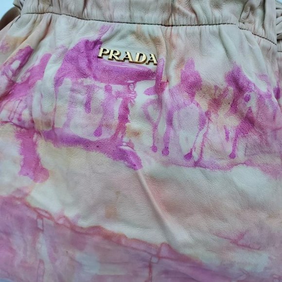 Prada nappa leather hobo bag beige peach ivory Pink double handle Tote tie dyed - Picture 3 of 16